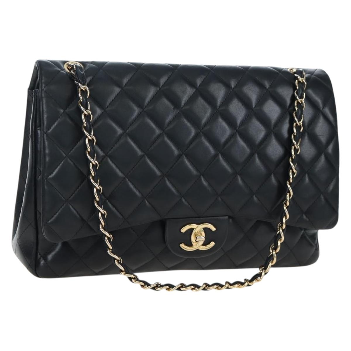 CHANEL Matelasse 34 Double Flap Chain Shoulder Bag Lamb Skin Auth yk20879SAM