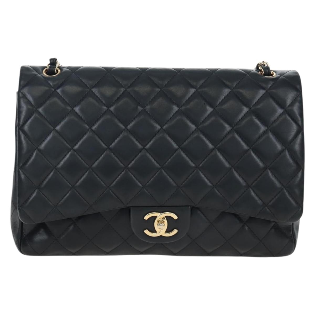 CHANEL Matelasse 34 Double Flap Chain Shoulder Bag Lamb Skin Auth yk20879SAM