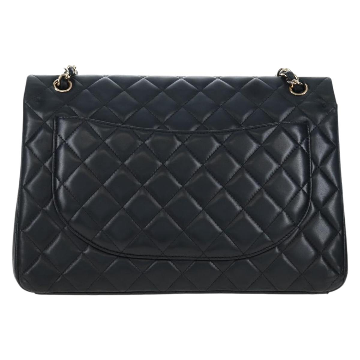 CHANEL Matelasse 34 Double Flap Chain Shoulder Bag Lamb Skin Auth yk20879SAM