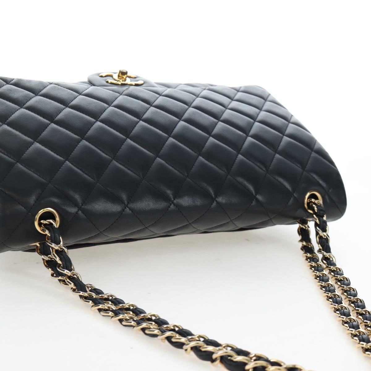 CHANEL Matelasse 34 Double Flap Chain Shoulder Bag Lamb Skin Auth yk20879SAM