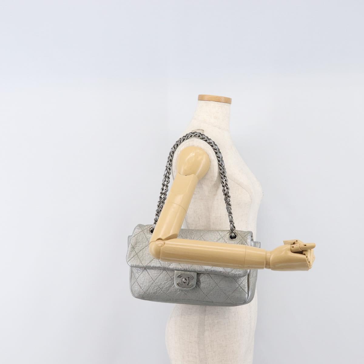 CHANEL Matelasse Chain Hand Bag Leather Silver CC Auth yk20880V