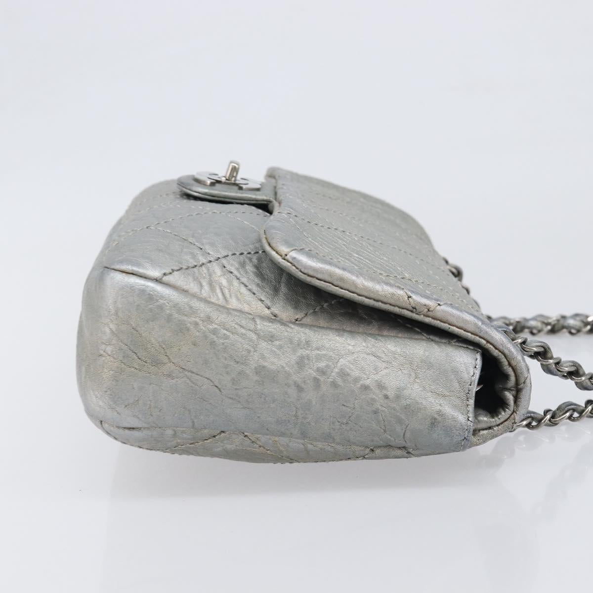 CHANEL Matelasse Chain Hand Bag Leather Silver CC Auth yk20880V
