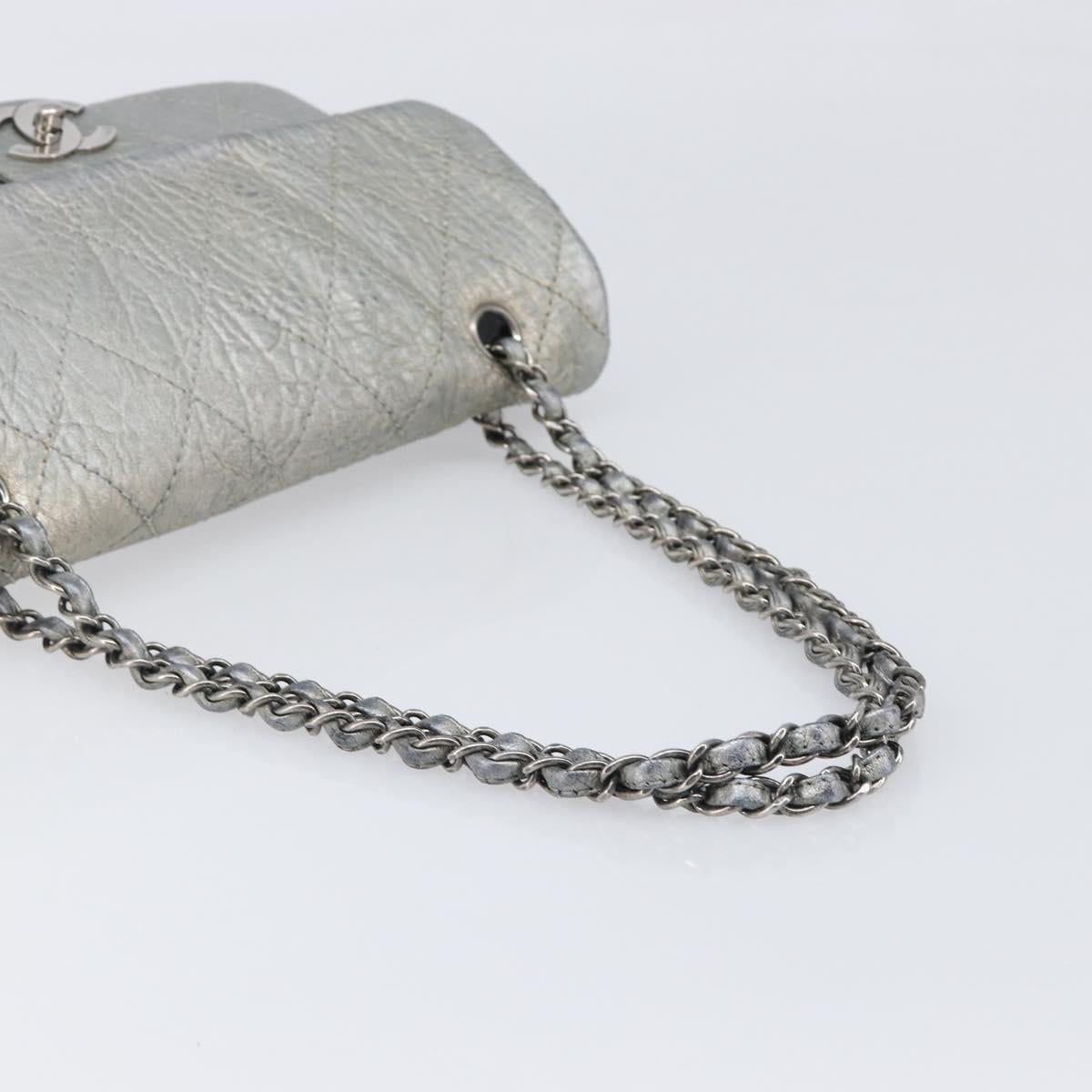 CHANEL Matelasse Chain Hand Bag Leather Silver CC Auth yk20880V