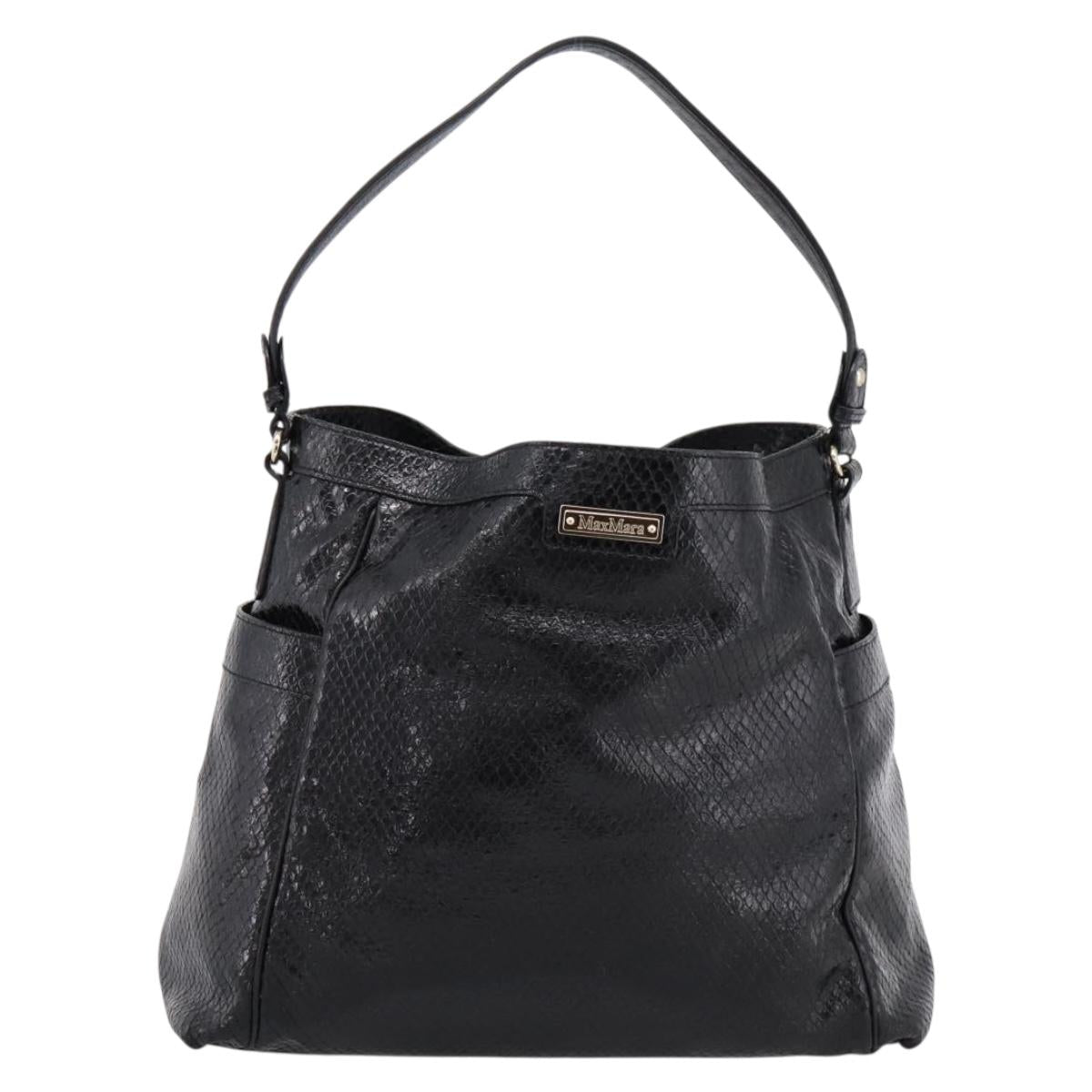 Max Mara Shoulder Bag Leather Black Gold Tone Auth yk20883A