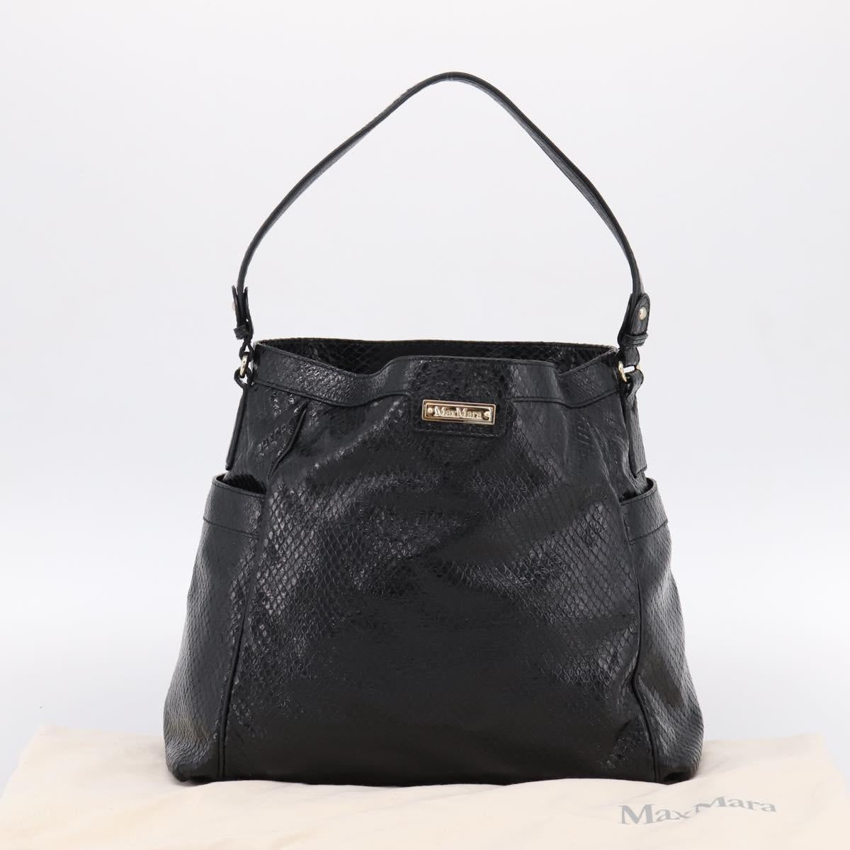 Max Mara Shoulder Bag Leather Black Gold Tone Auth yk20883A