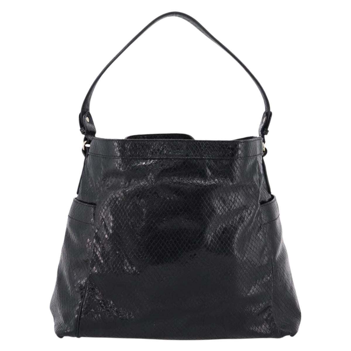 Max Mara Shoulder Bag Leather Black Gold Tone Auth yk20883A