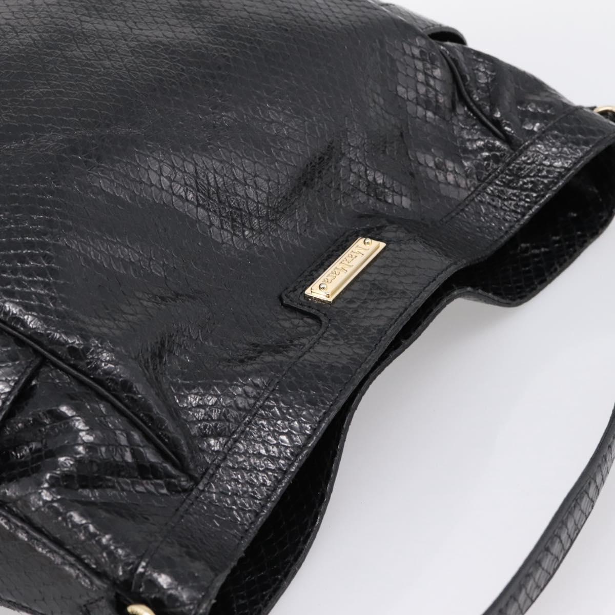 Max Mara Shoulder Bag Leather Black Gold Tone Auth yk20883A