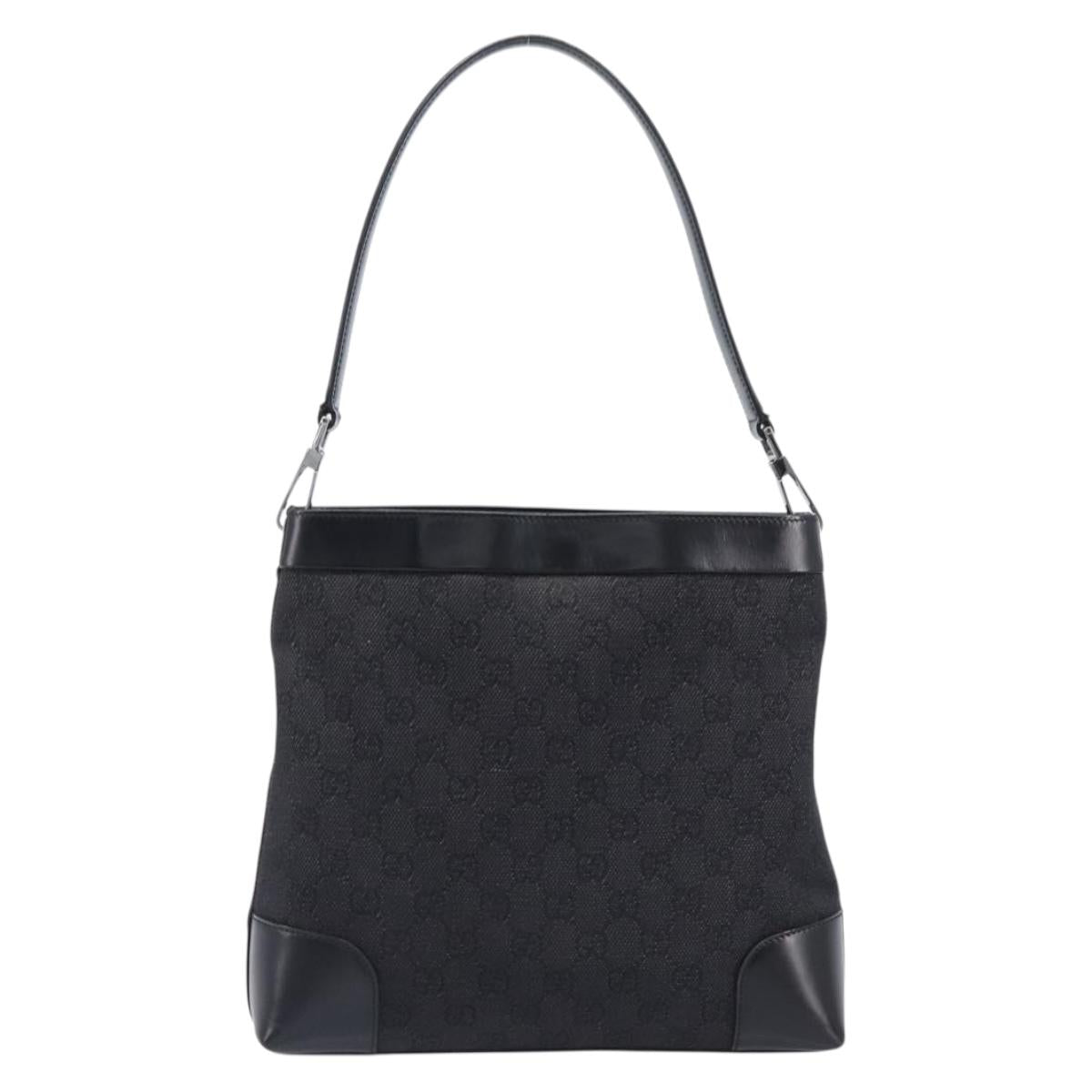 GUCCI GG Canvas Shoulder Bag Outlet Black Silver 143745 Auth yk20887A