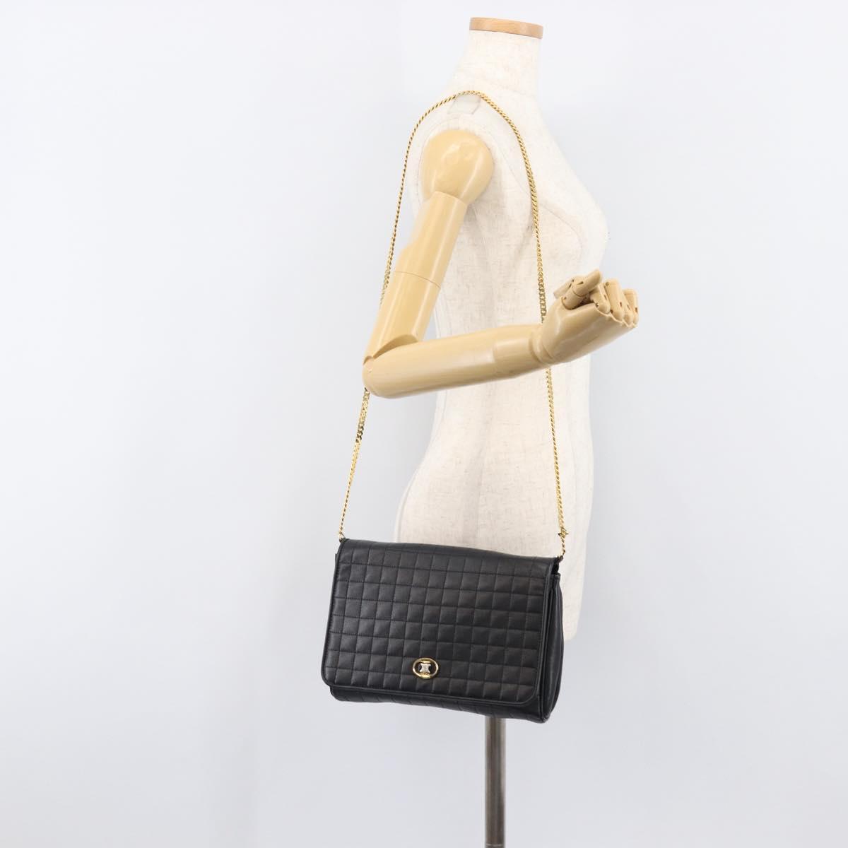 CELINE Chain Shoulder Bag Leather Black Gold Auth yk20890V