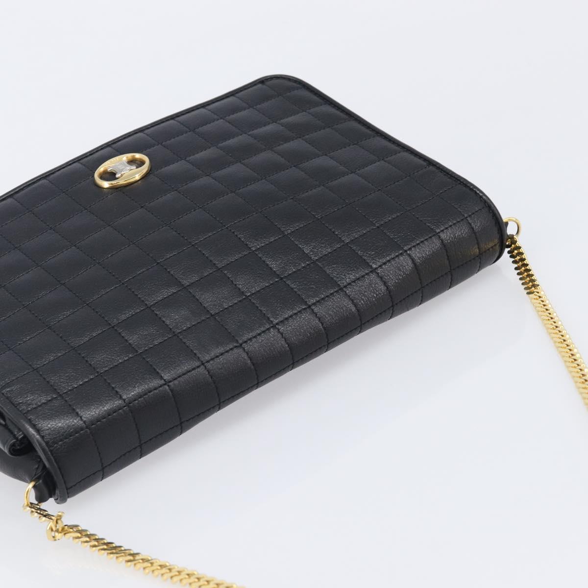 CELINE Chain Shoulder Bag Leather Black Gold Auth yk20890V