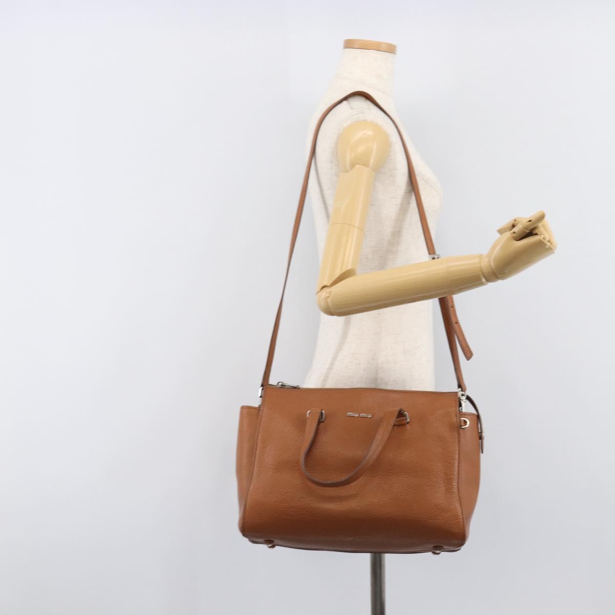 Miu Miu Hand Bag Leather 2way Brown Silver Auth yk20891M