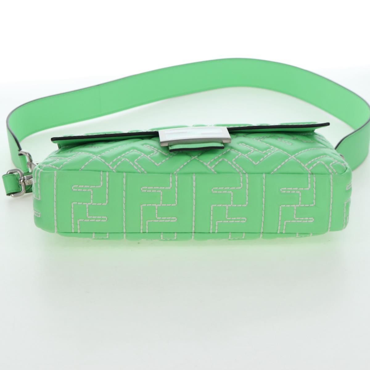 FENDI Zucca Canvas Mamma Baguette Bag Leather 2way Green Silver Auth yk20894SAM