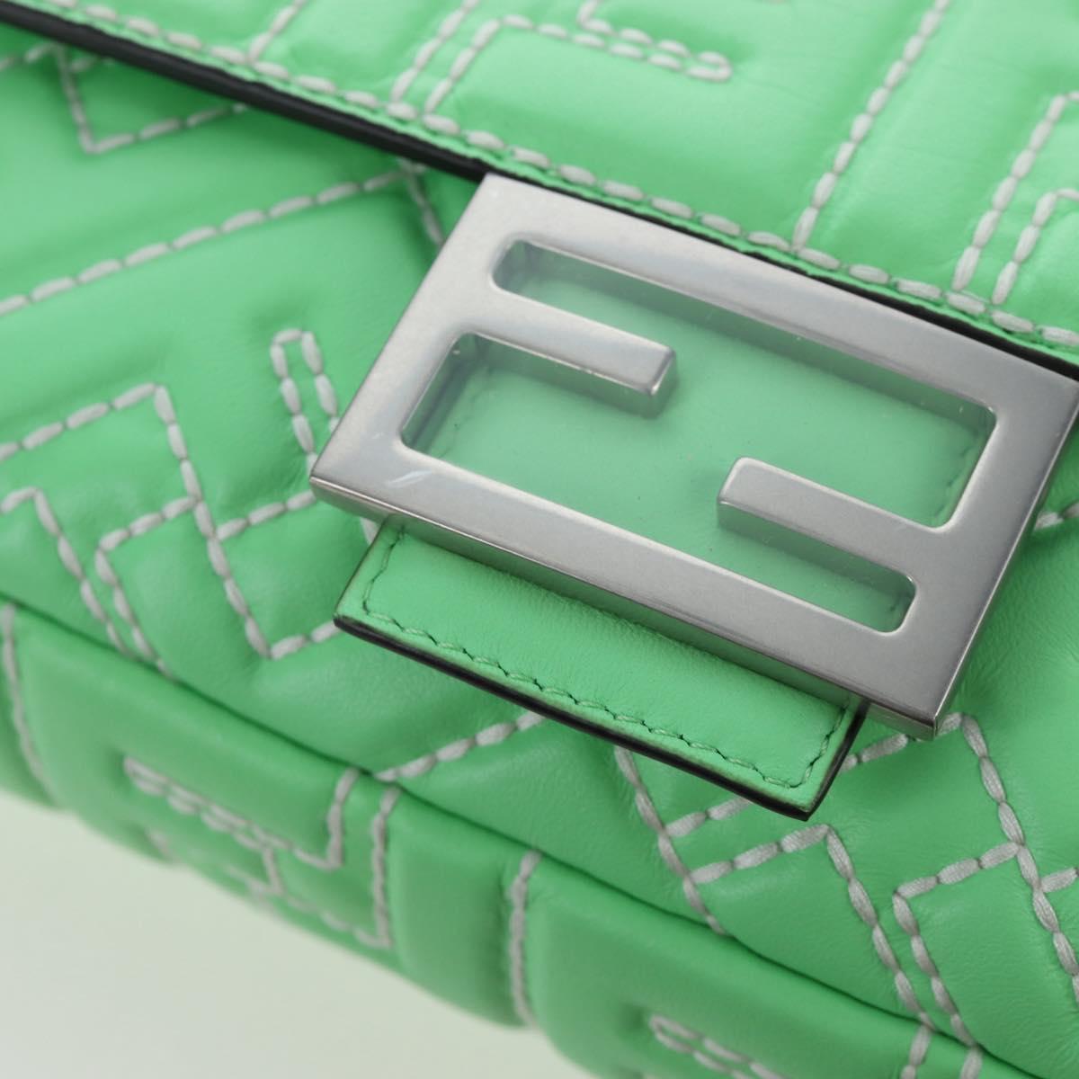 FENDI Zucca Canvas Mamma Baguette Bag Leather 2way Green Silver Auth yk20894SAM