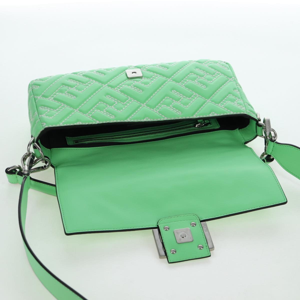 FENDI Zucca Canvas Mamma Baguette Bag Leather 2way Green Silver Auth yk20894SAM