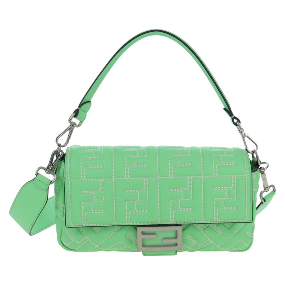 FENDI Zucca Canvas Mamma Baguette Bag Leather 2way Green Silver Auth yk20894SAM