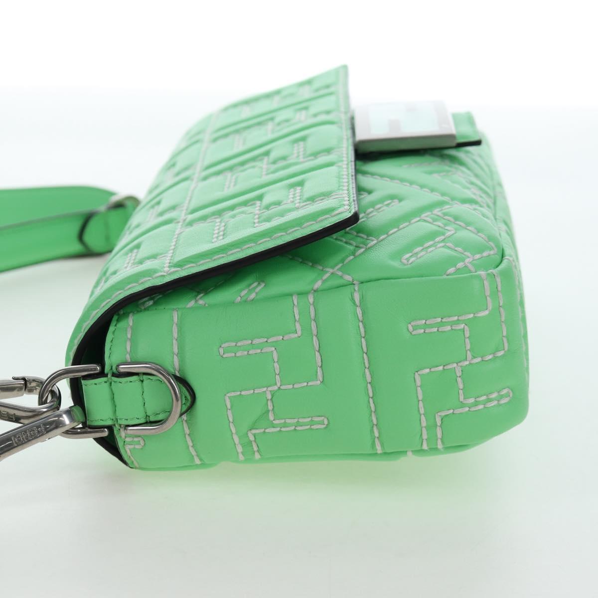 FENDI Zucca Canvas Mamma Baguette Bag Leather 2way Green Silver Auth yk20894SAM