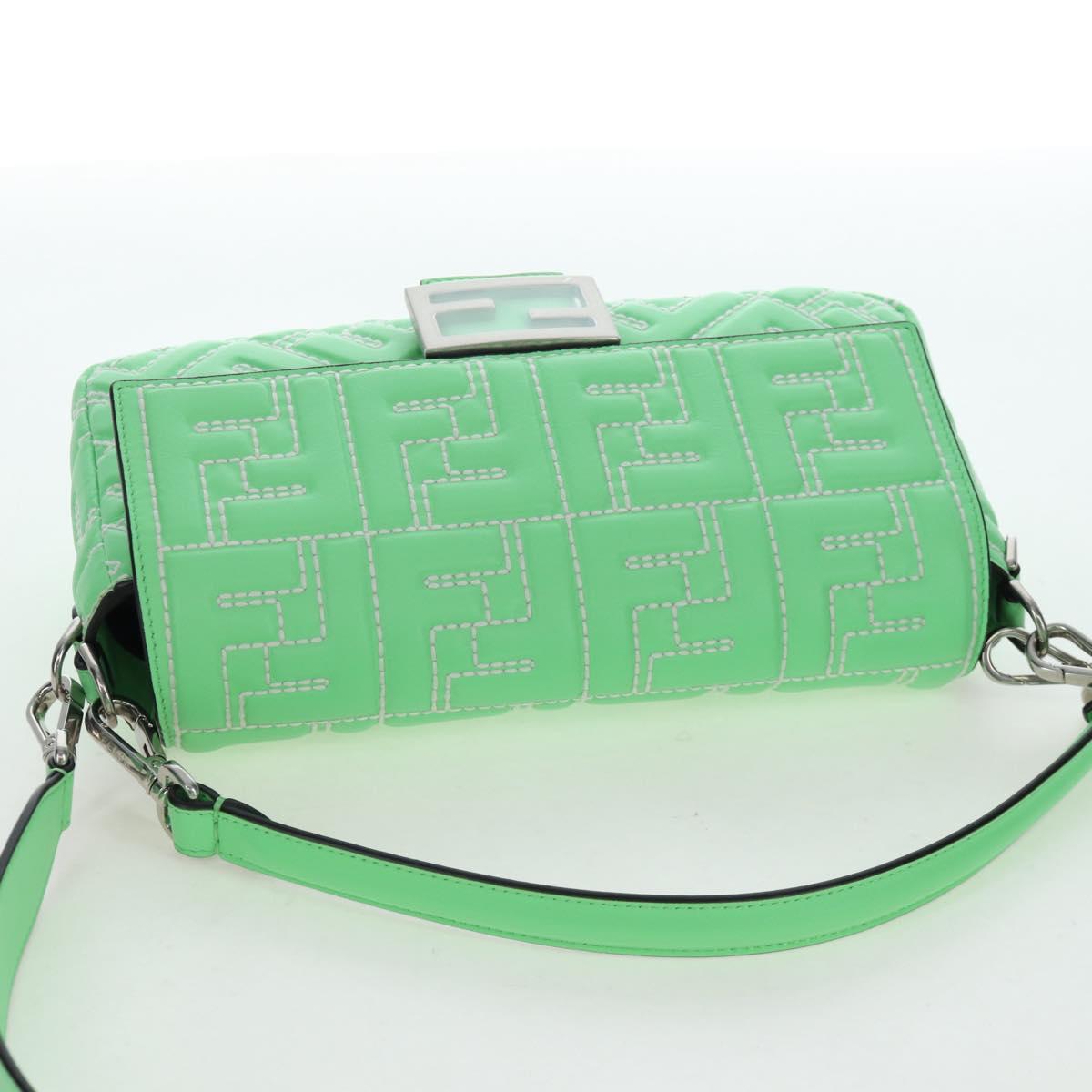 FENDI Zucca Canvas Mamma Baguette Bag Leather 2way Green Silver Auth yk20894SAM