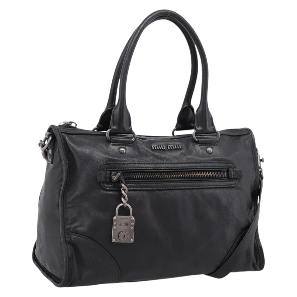 Miu Miu Hand Bag Leather 2way Black Gold Tone Auth yk20895V