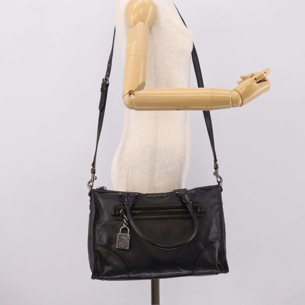 Miu Miu Hand Bag Leather 2way Black Gold Tone Auth yk20895V