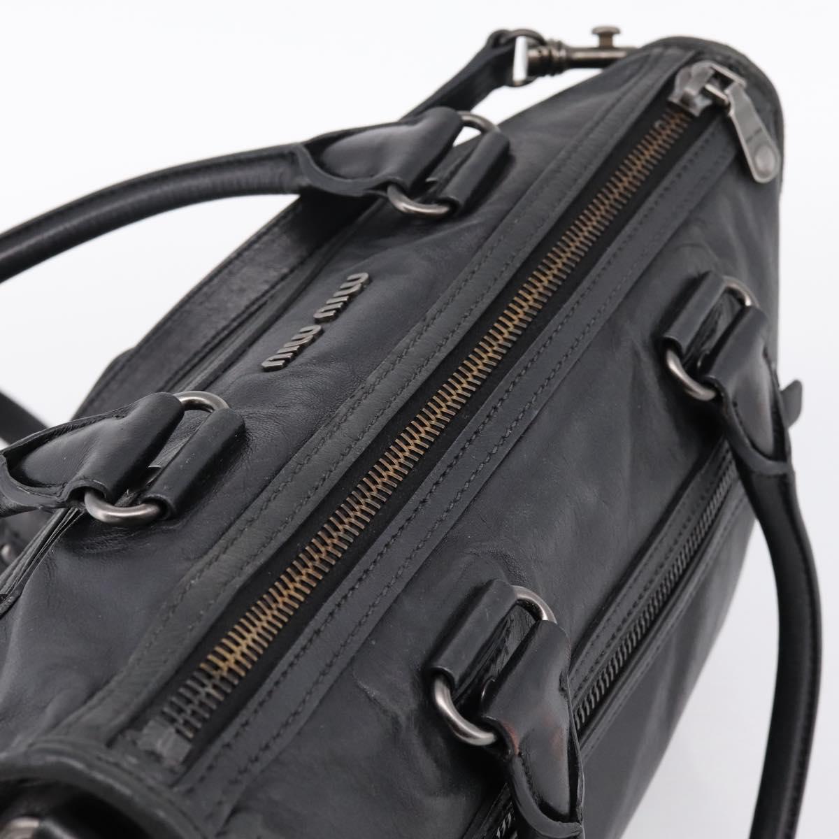 Miu Miu Hand Bag Leather 2way Black Gold Tone Auth yk20895V