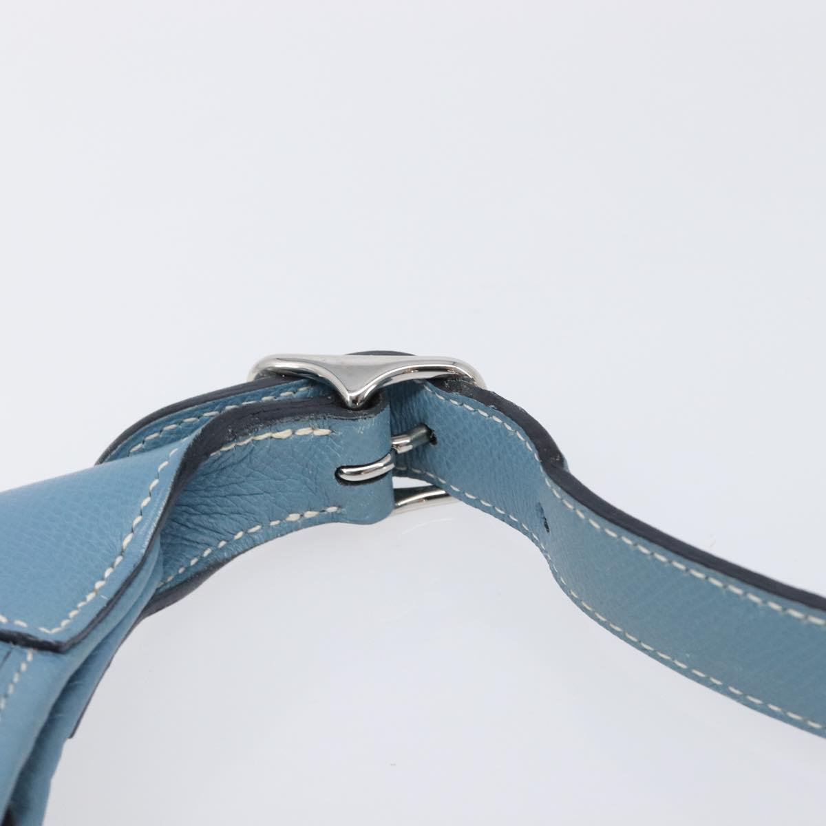 HERMES Epsom Trim 31 Shoulder Bag Leather Blue Silver Auth yk20897M