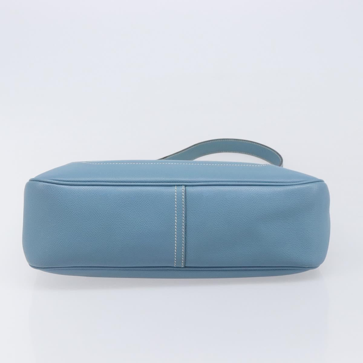 HERMES Epsom Trim 31 Shoulder Bag Leather Blue Silver Auth yk20897M