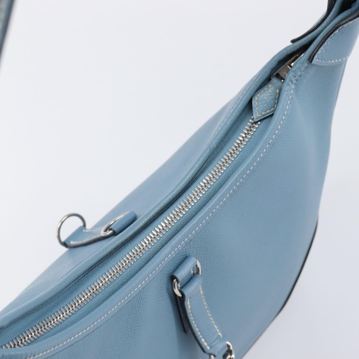 HERMES Epsom Trim 31 Shoulder Bag Leather Blue Silver Auth yk20897M