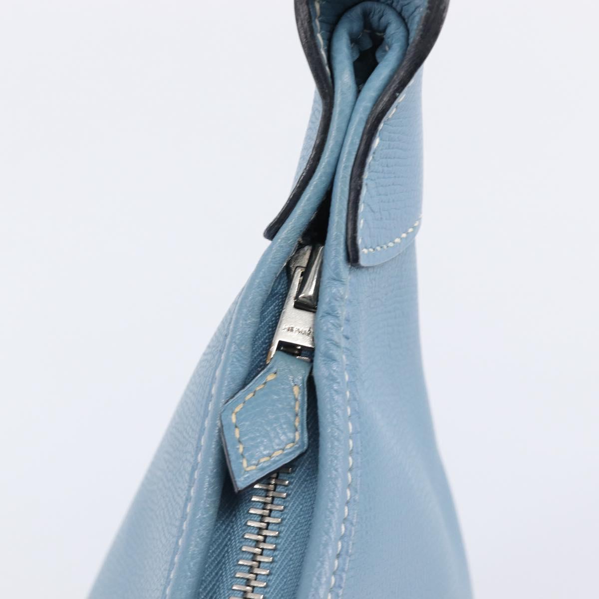 HERMES Epsom Trim 31 Shoulder Bag Leather Blue Silver Auth yk20897M