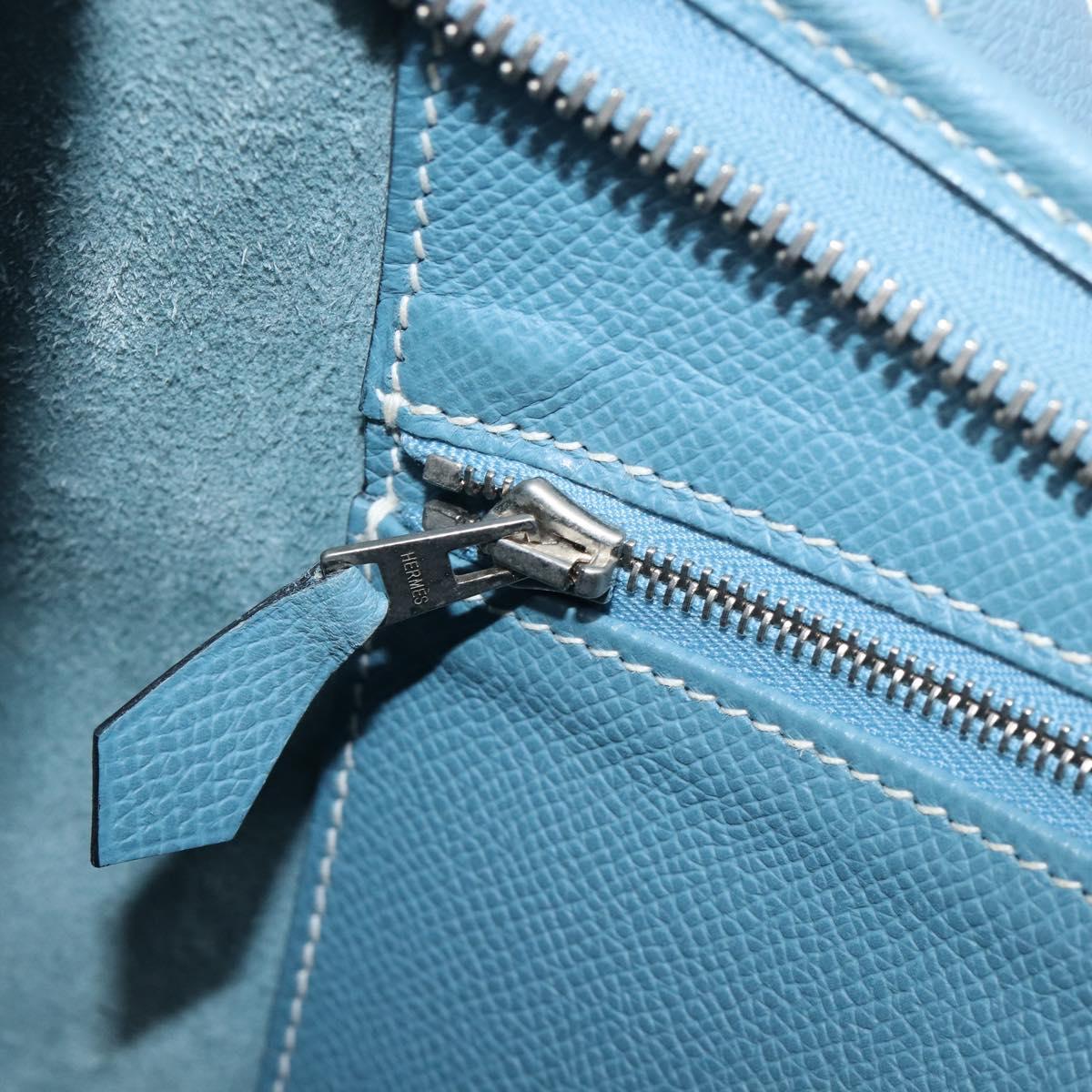 HERMES Epsom Trim 31 Shoulder Bag Leather Blue Silver Auth yk20897M