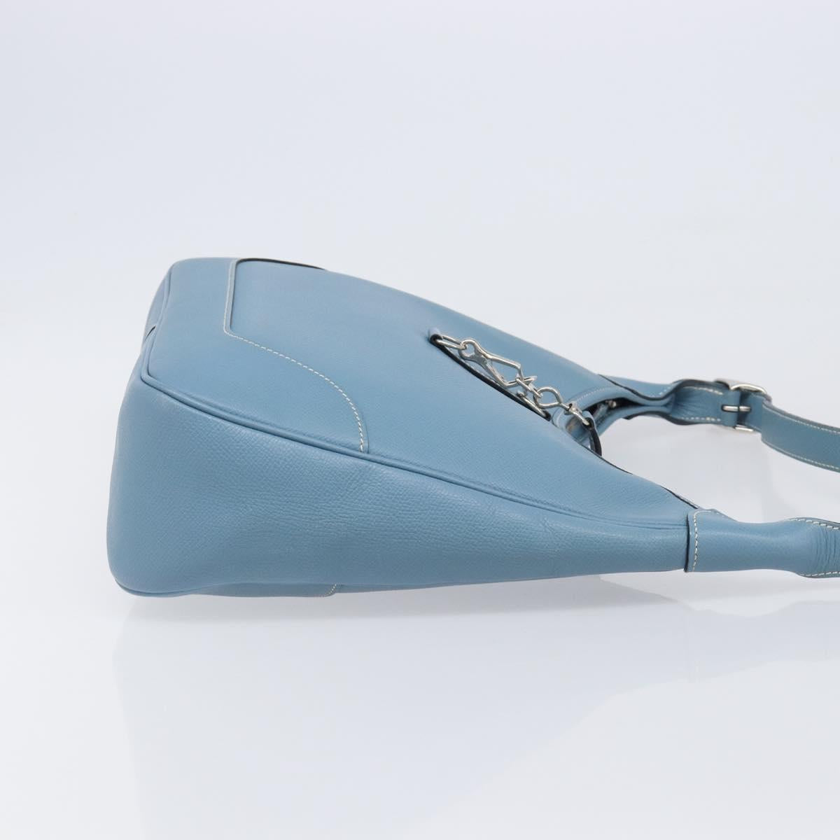 HERMES Epsom Trim 31 Shoulder Bag Leather Blue Silver Auth yk20897M