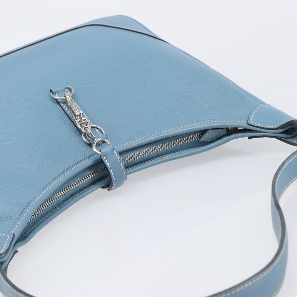 HERMES Epsom Trim 31 Shoulder Bag Leather Blue Silver Auth yk20897M
