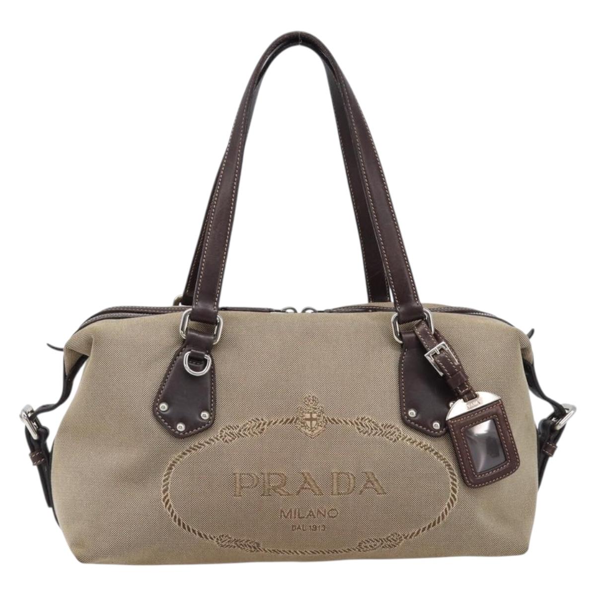 PRADA Shoulder Bag Canvas Beige Silver Auth yk20901V