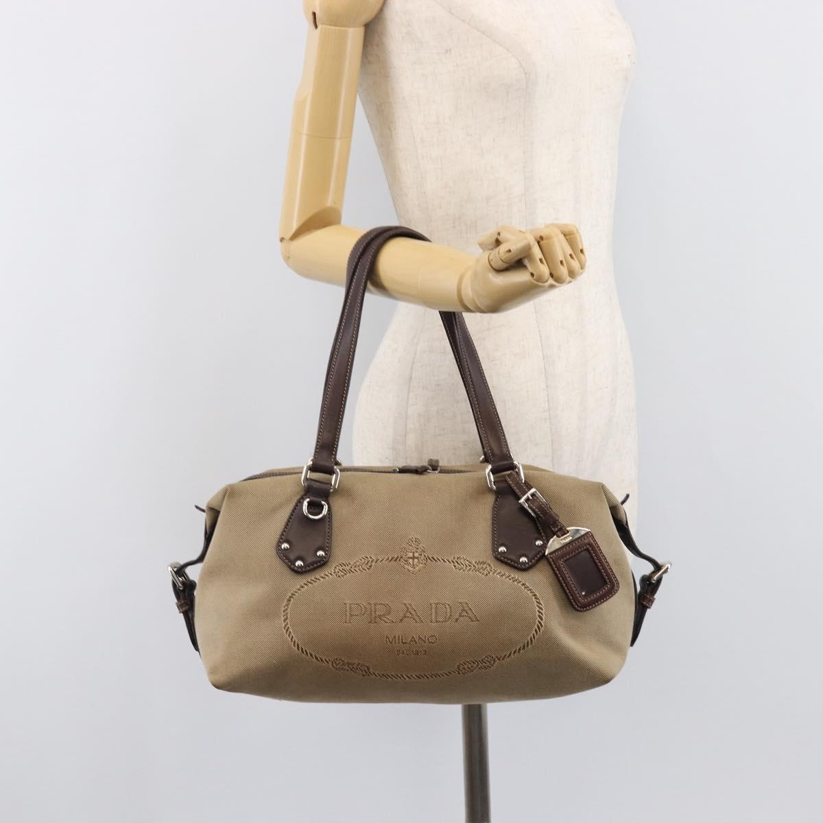 PRADA Shoulder Bag Canvas Beige Silver Auth yk20901V