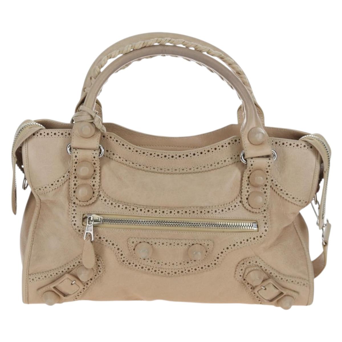 BALENCIAGA The Giant City Bag Leather 2way Beige Silver 204529 Auth yk20902V