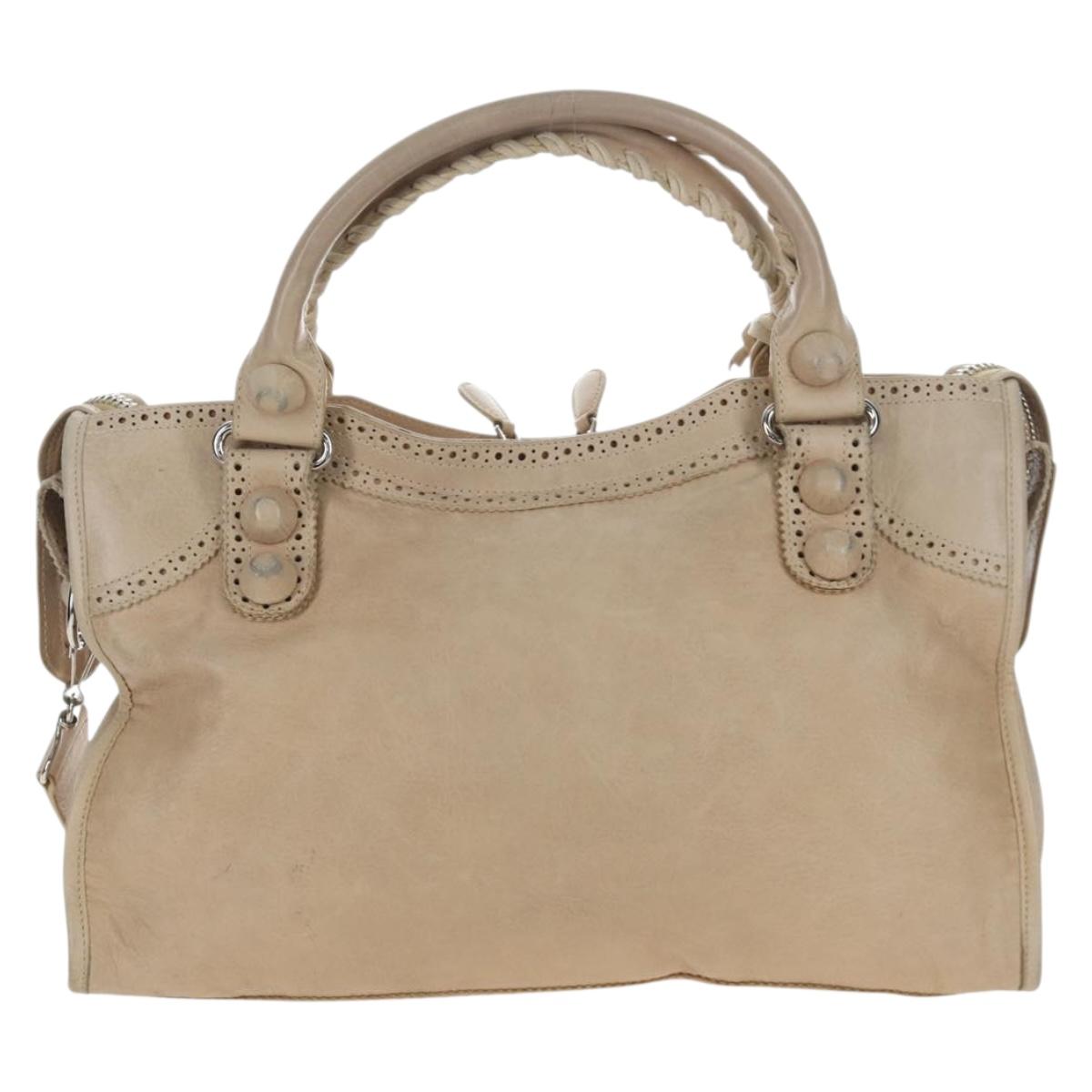 BALENCIAGA The Giant City Bag Leather 2way Beige Silver 204529 Auth yk20902V