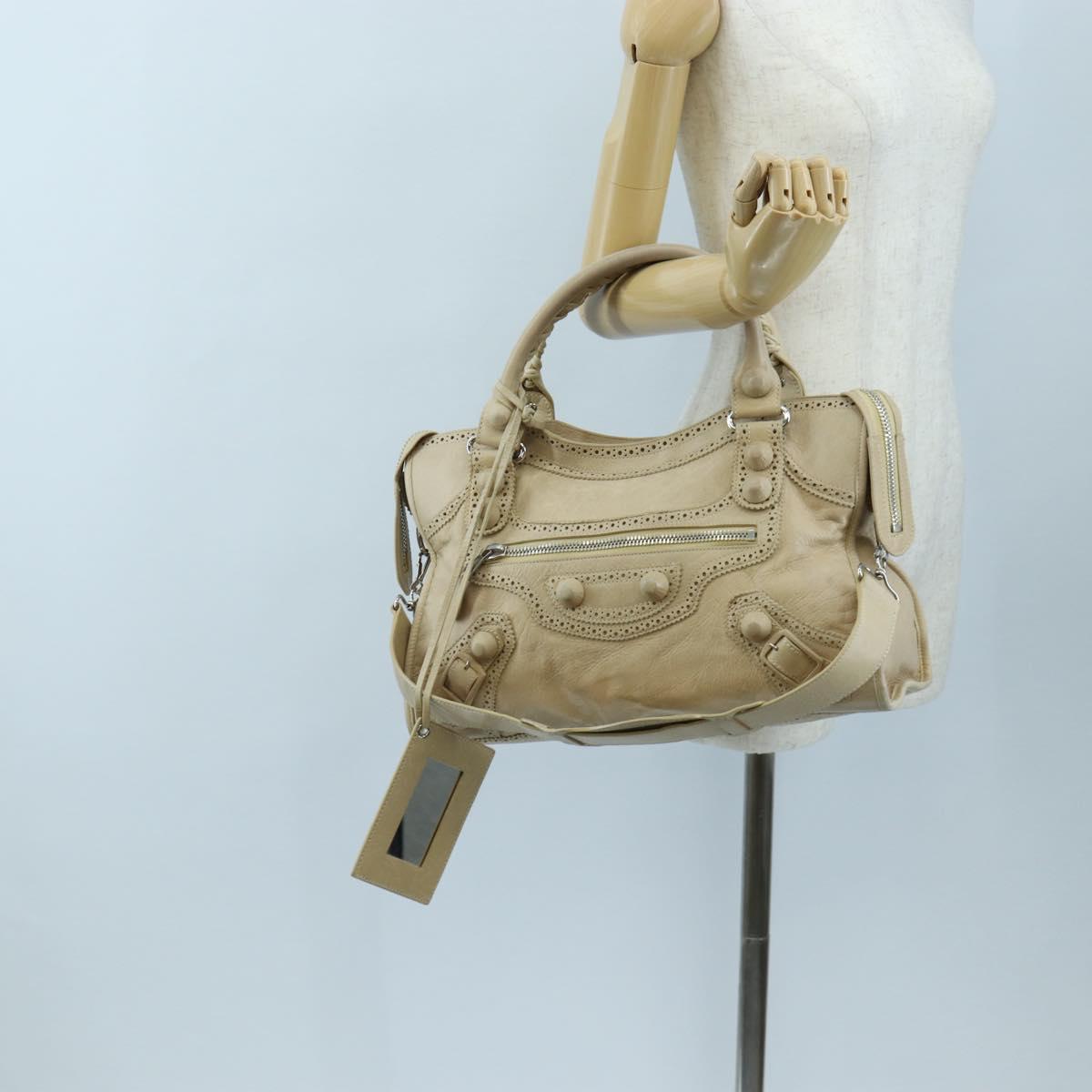 BALENCIAGA The Giant City Bag Leather 2way Beige Silver 204529 Auth yk20902V