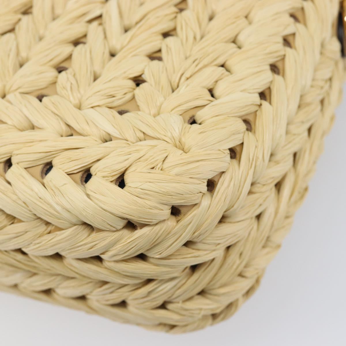 FENDI Mamma Baguette Shoulder Bag Raffia 2way Beige Gold Auth yk20905SAM