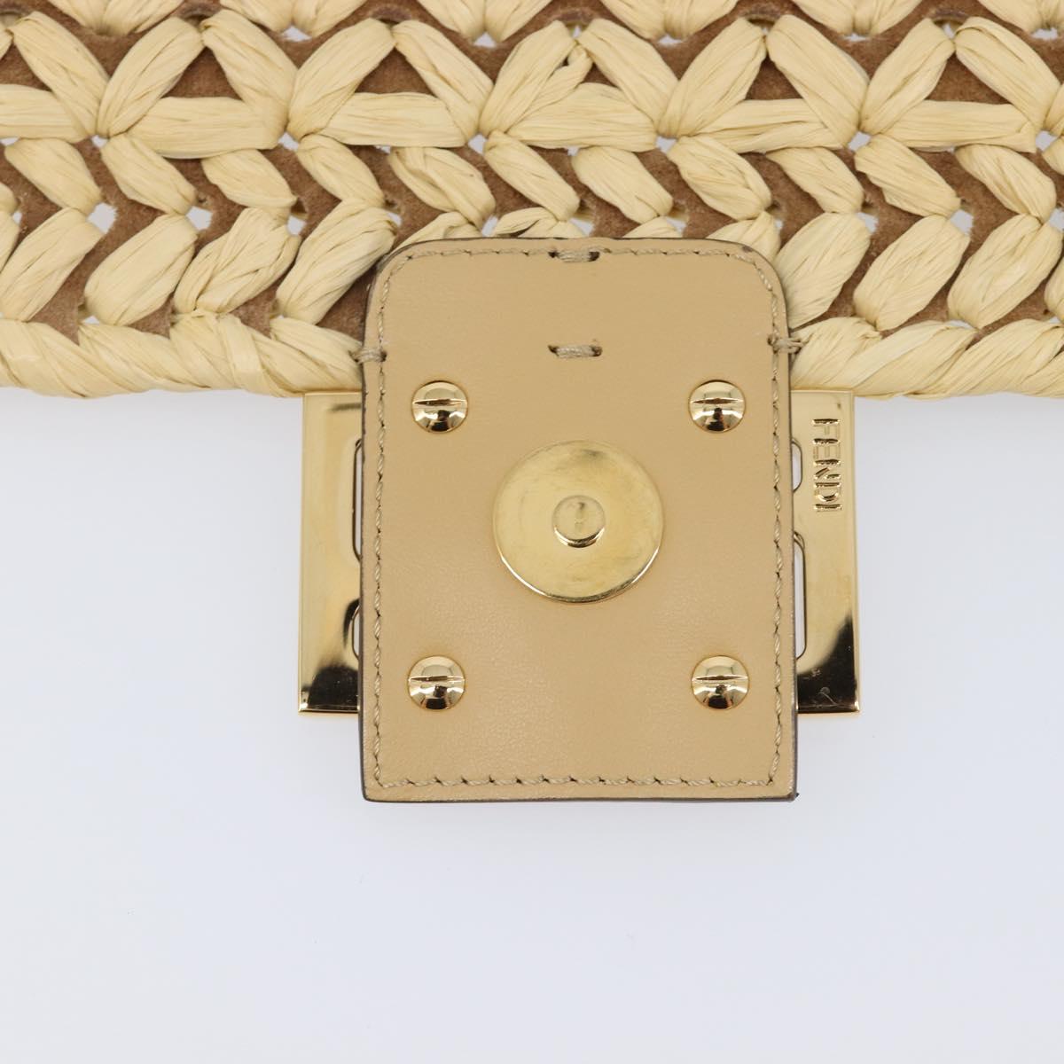FENDI Mamma Baguette Shoulder Bag Raffia 2way Beige Gold Auth yk20905SAM