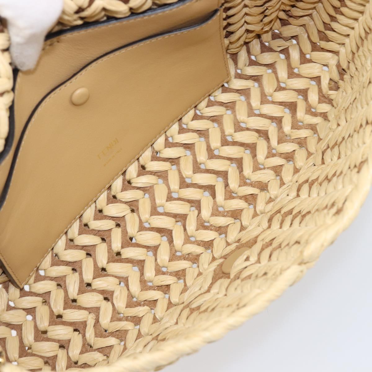 FENDI Mamma Baguette Shoulder Bag Raffia 2way Beige Gold Auth yk20905SAM