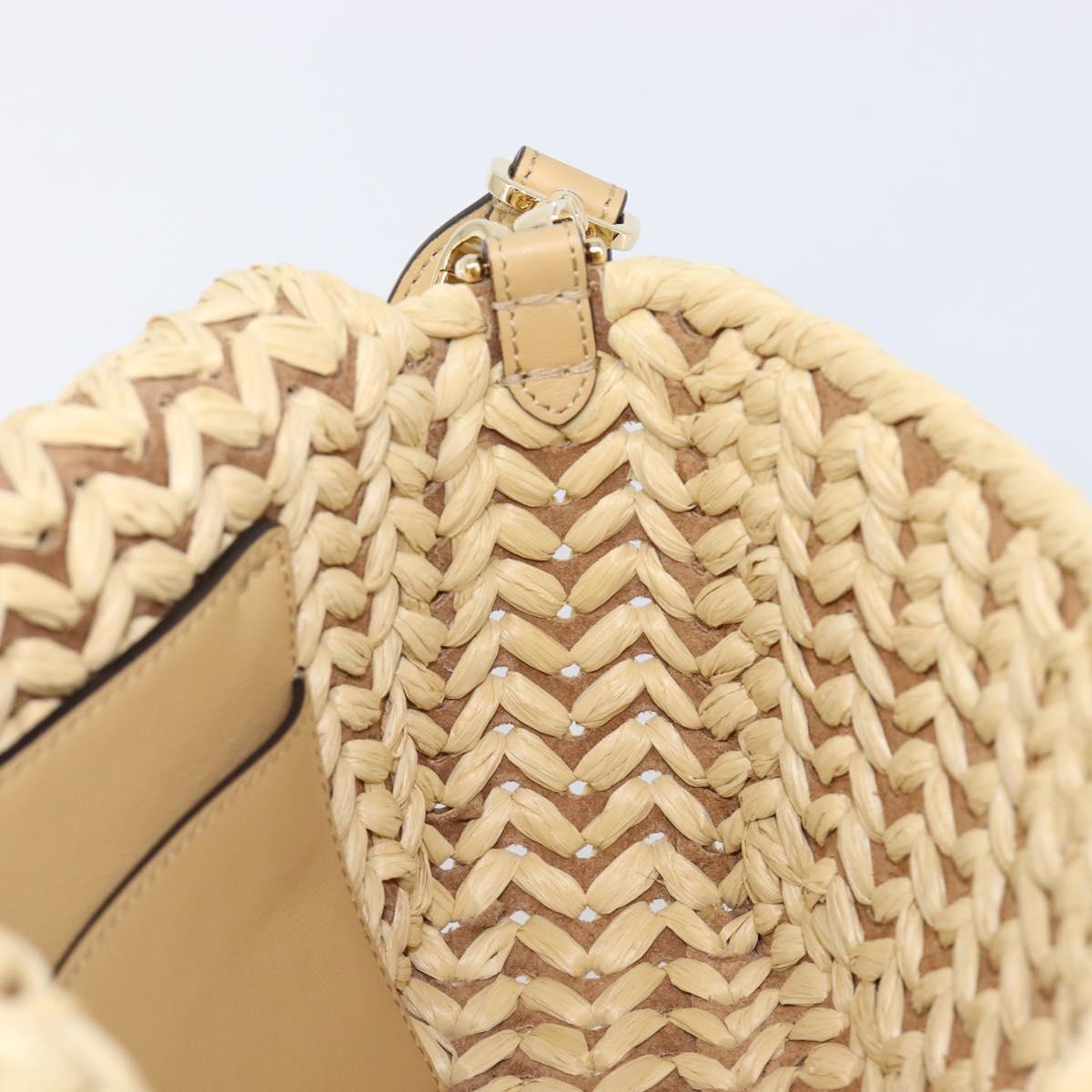 FENDI Mamma Baguette Shoulder Bag Raffia 2way Beige Gold Auth yk20905SAM