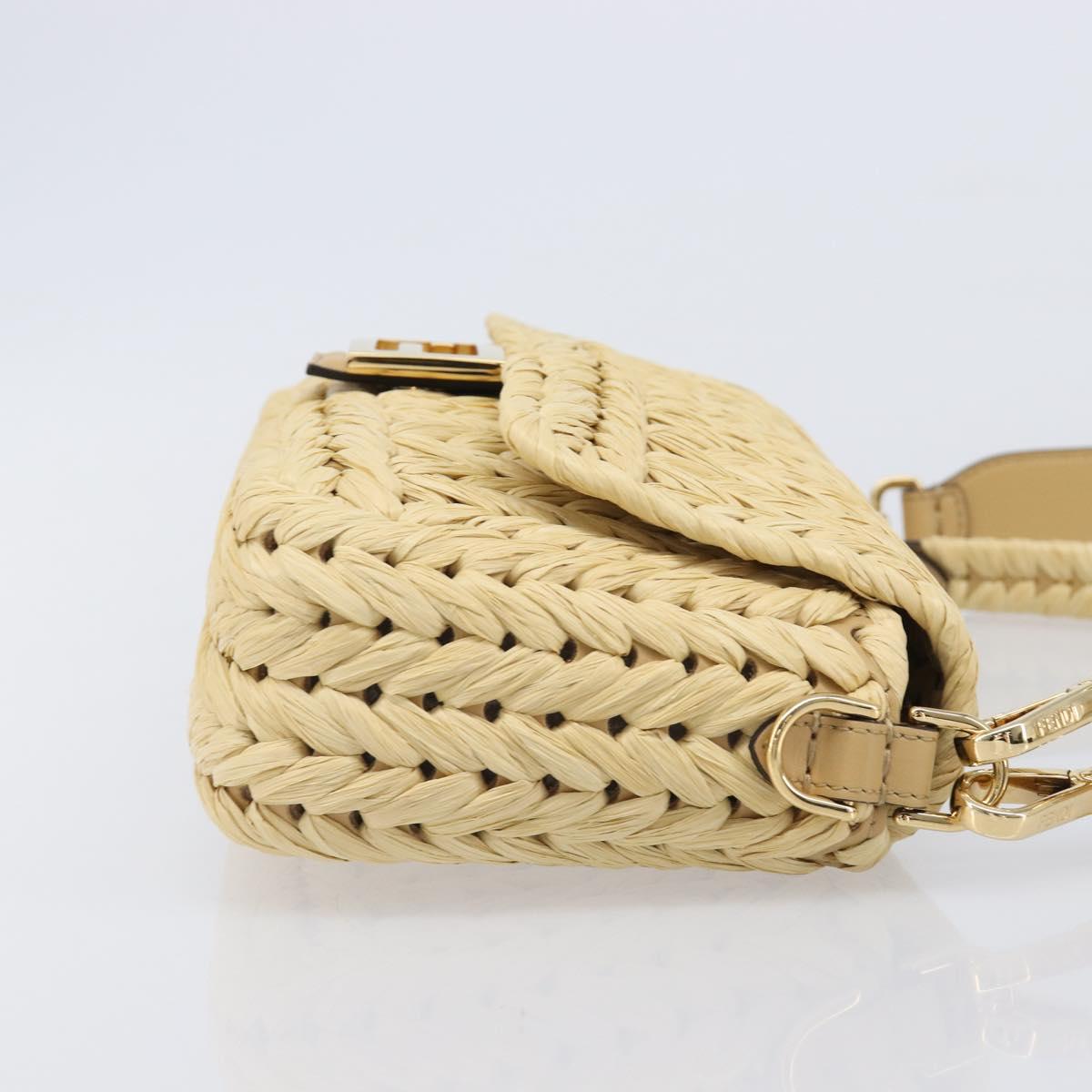 FENDI Mamma Baguette Shoulder Bag Raffia 2way Beige Gold Auth yk20905SAM