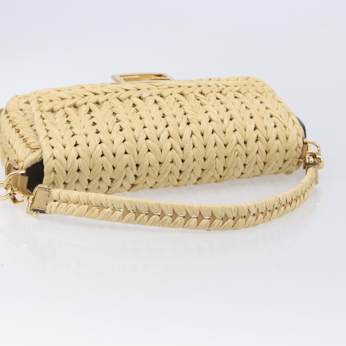 FENDI Mamma Baguette Shoulder Bag Raffia 2way Beige Gold Auth yk20905SAM