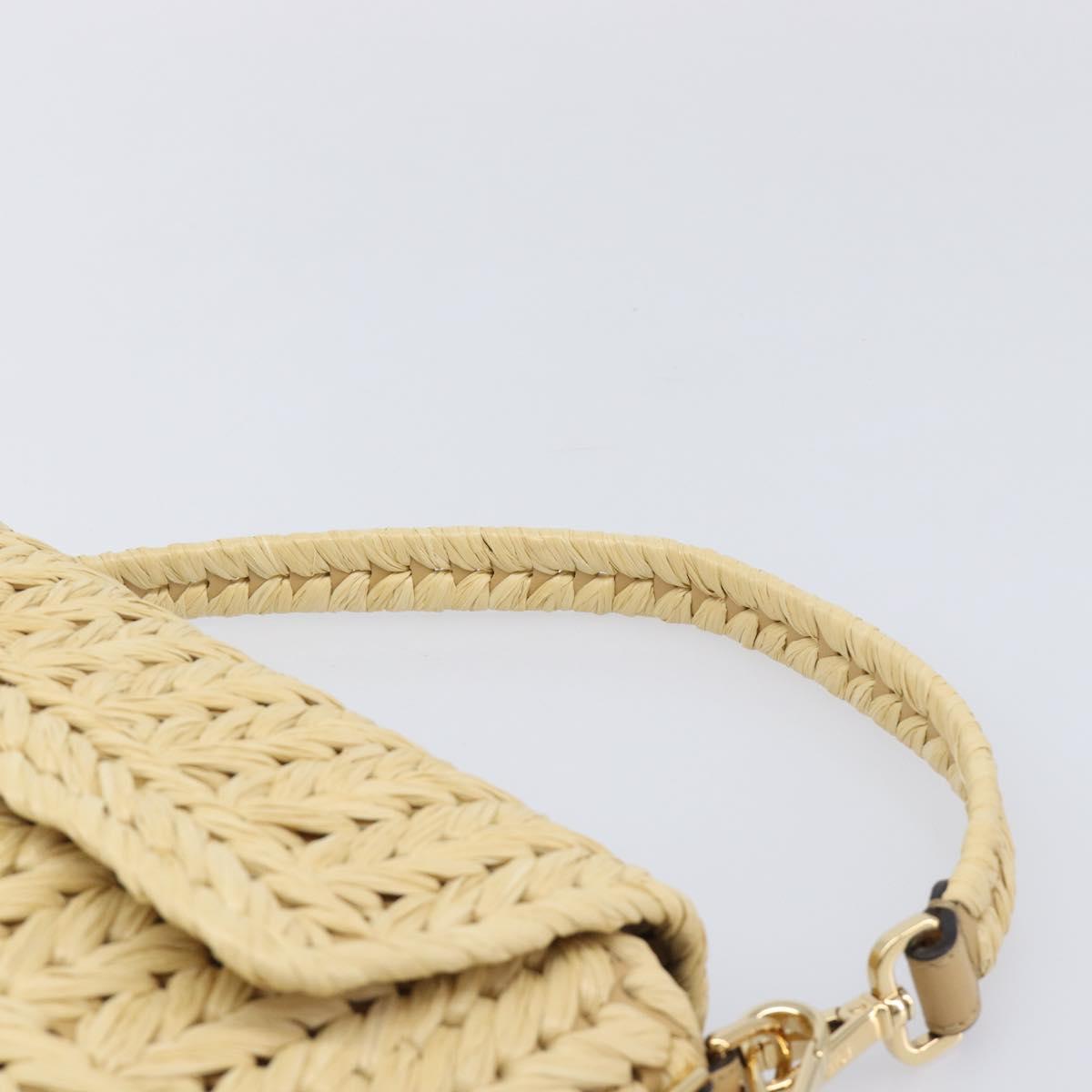 FENDI Mamma Baguette Shoulder Bag Raffia 2way Beige Gold Auth yk20905SAM