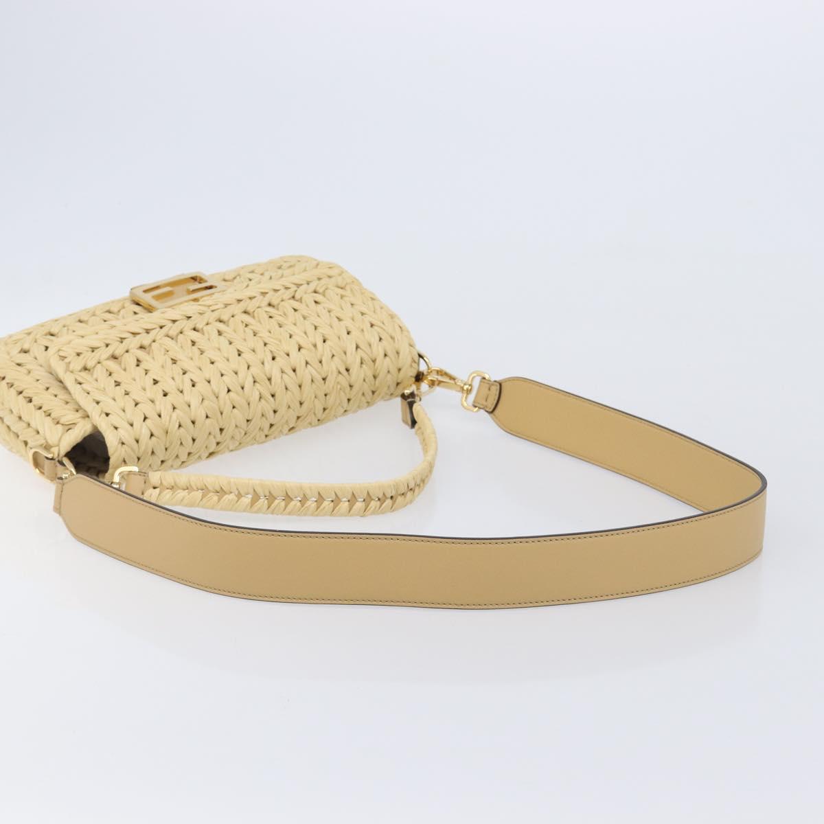 FENDI Mamma Baguette Shoulder Bag Raffia 2way Beige Gold Auth yk20905SAM