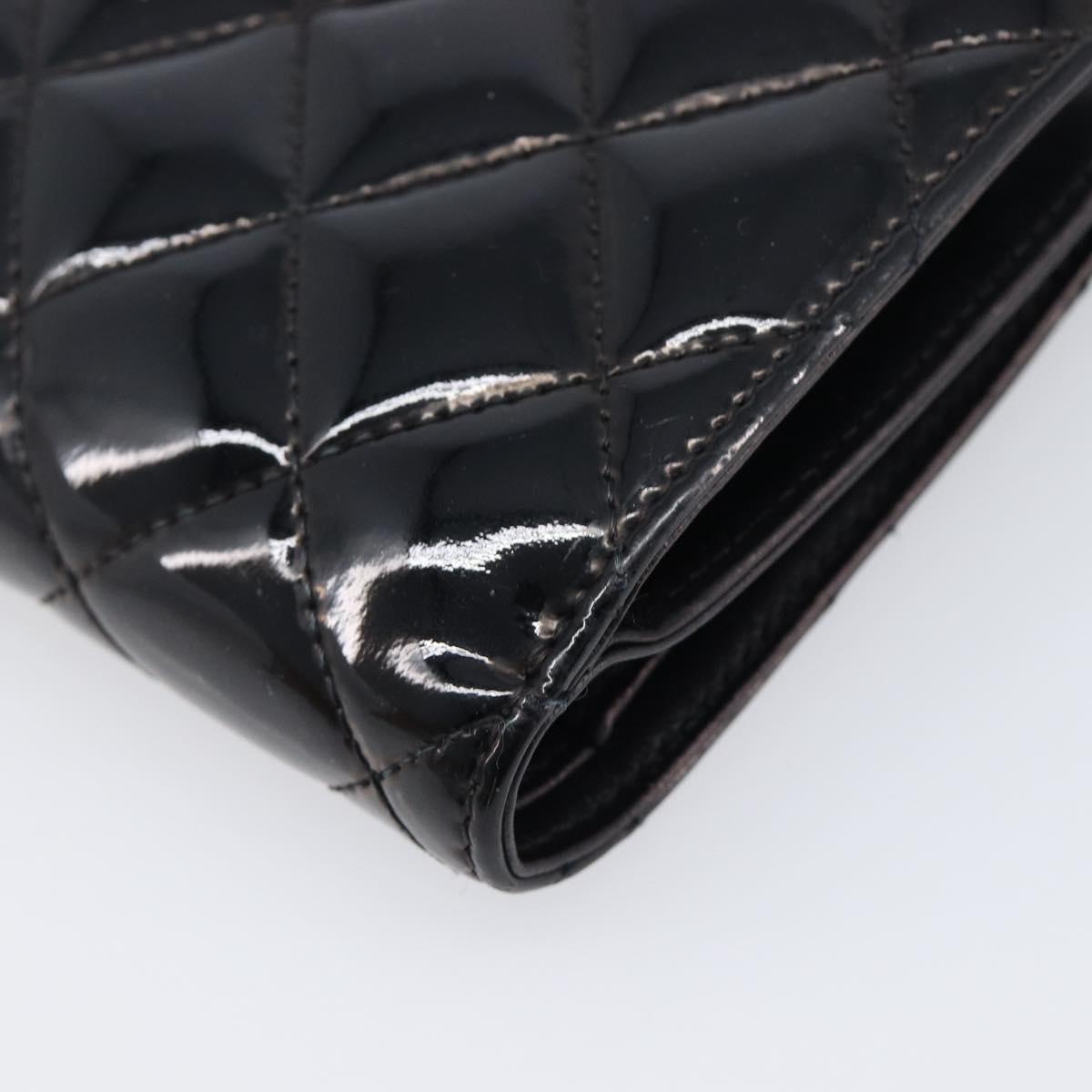 CHANEL Matelasse Wallet Patent Leather Black Silver CC Auth yk20916A