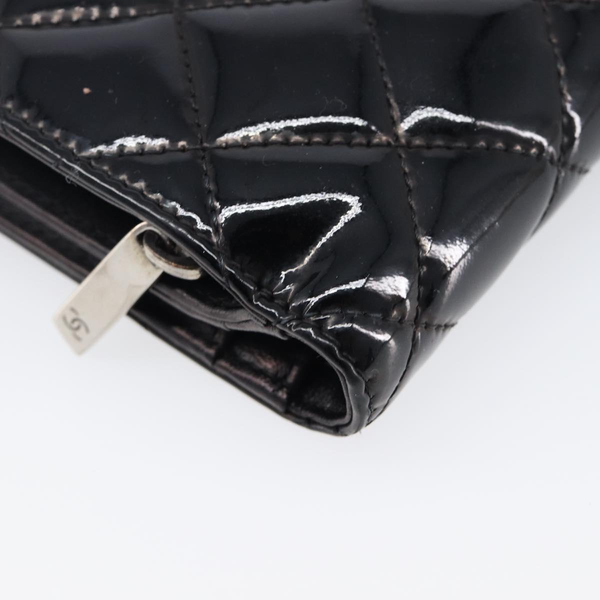 CHANEL Matelasse Wallet Patent Leather Black Silver CC Auth yk20916A