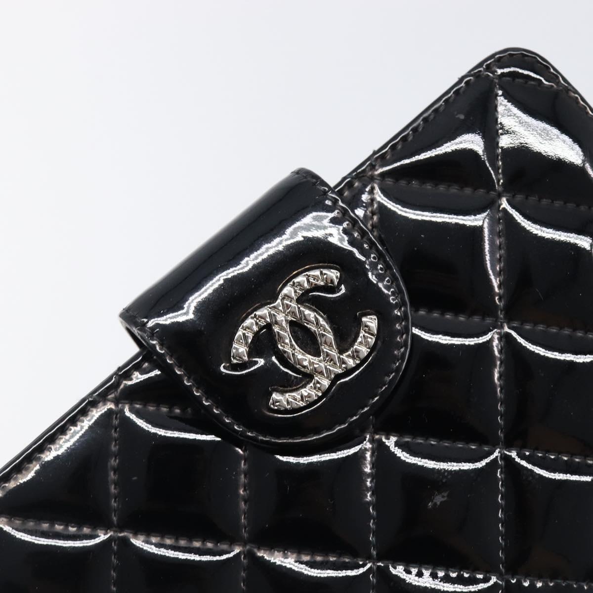 CHANEL Matelasse Wallet Patent Leather Black Silver CC Auth yk20916A