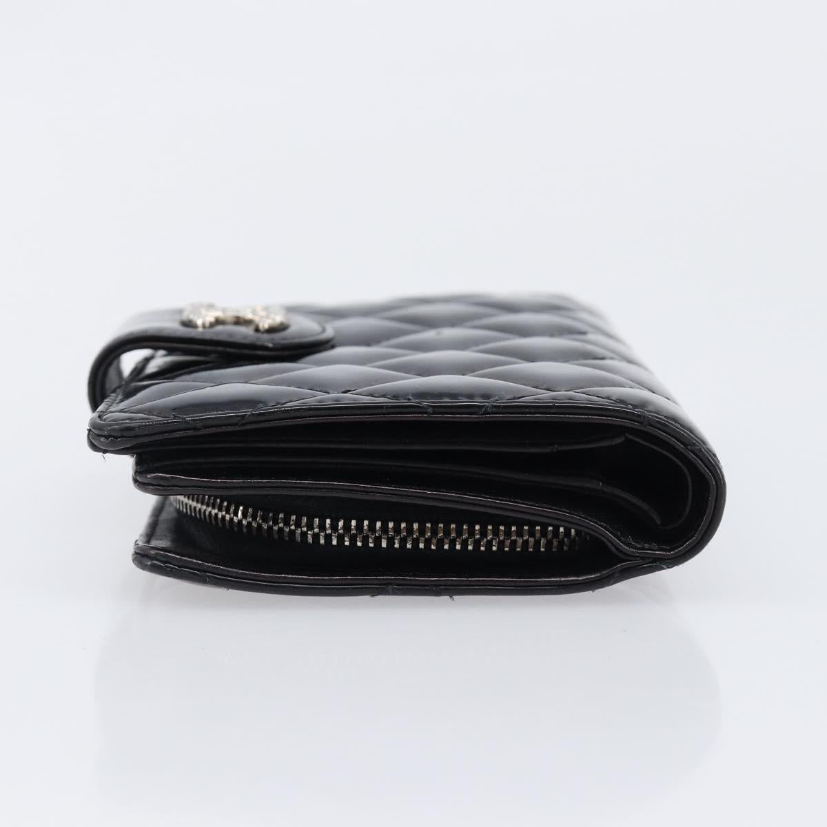 CHANEL Matelasse Wallet Patent Leather Black Silver CC Auth yk20916A