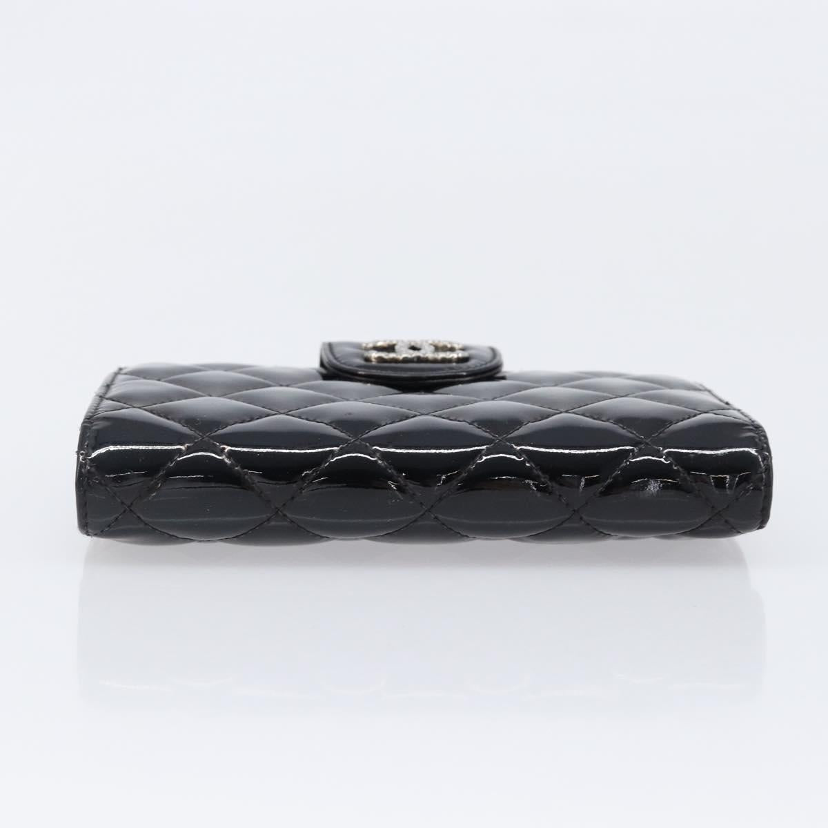 CHANEL Matelasse Wallet Patent Leather Black Silver CC Auth yk20916A
