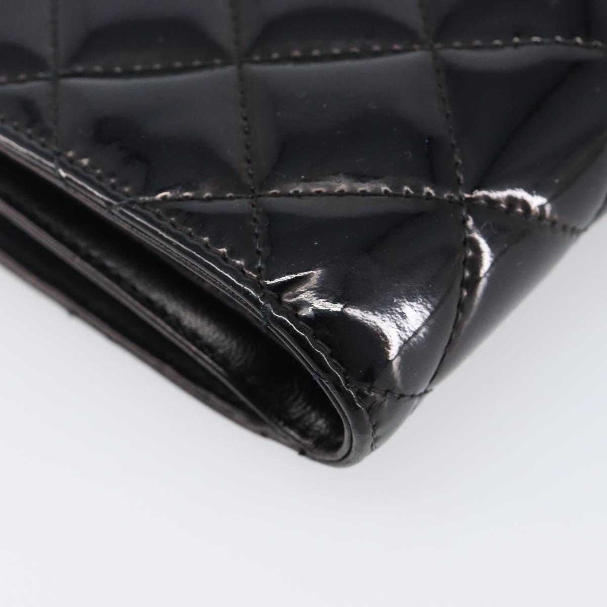 CHANEL Matelasse Wallet Patent Leather Black Silver CC Auth yk20916A